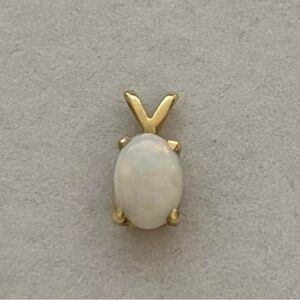 14k Solid Gold White Opal Mini Necklace Charm Pendant